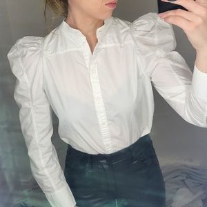 Chloé Puff Sleeved Cotton Shirt, Size Fr 40, White